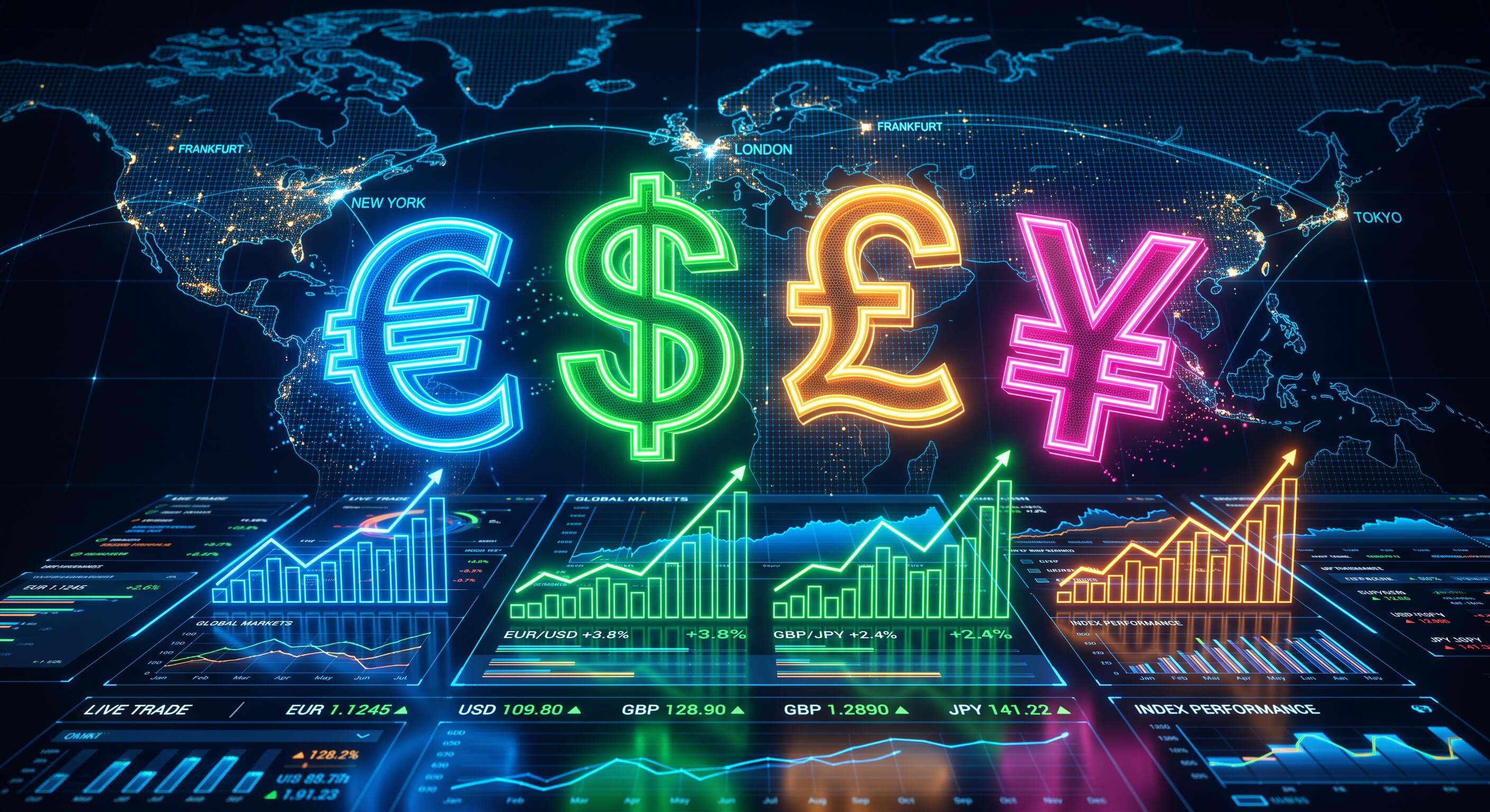 Currency strength comparison dashboard showing multiple currencies