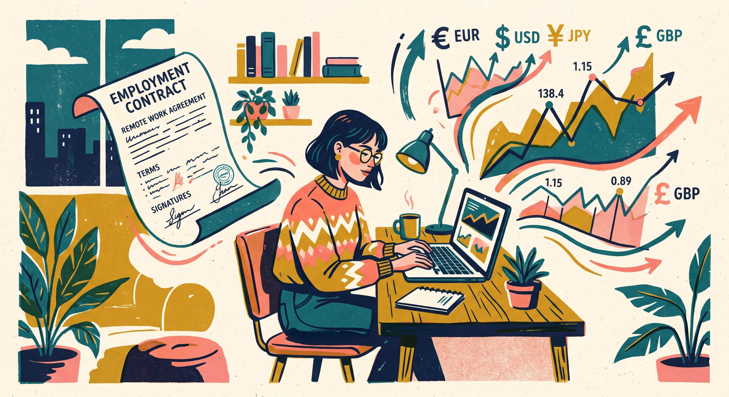 Remote worker tracking foreign currency contract value